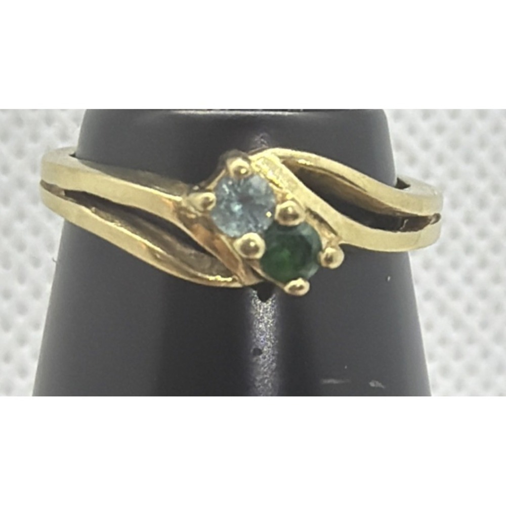 10k Yellow Gold 2 Stone Ring Sz 4? Green Blue Stone Vintage 1.75g